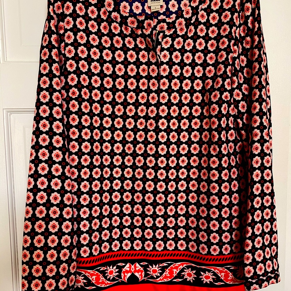 Anne Klein Womens Spring Print Long Sleeve Zip Top